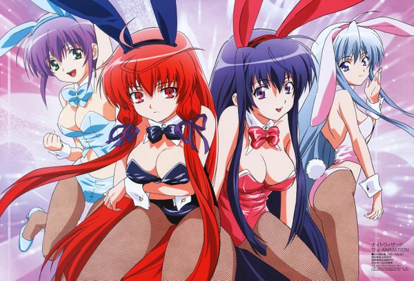 Anime picture 5115x3483 with night wizard megami magazine himuro akari anzelotte shiho elis akabane kureha long hair looking at viewer fringe highres short hair breasts open mouth light erotic hair between eyes red eyes large breasts purple eyes multiple girls green eyes