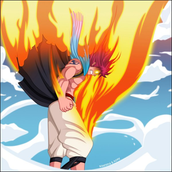 Anime picture 1024x1025 with fairy tail natsu dragneel mashima hiro azley single long hair simple background pink hair tattoo sleeveless grin coloring magic glowing glowing eye (eyes) muscle angry boy scarf fire