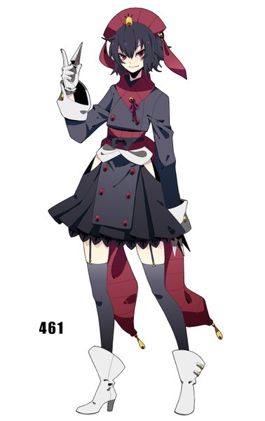 Anime picture 946x1500 with pokemon nintendo weavile merlusa single tall image looking at viewer fringe short hair black hair simple background smile red eyes white background holding wide sleeves zettai ryouiki personification gen 4 pokemon pokemon number