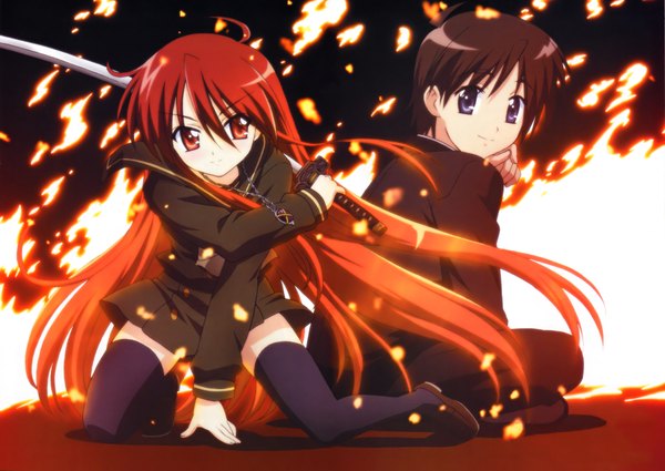Anime picture 4045x2869 with shakugan no shana j.c. staff shana sakai yuuji highres girl thighhighs sword