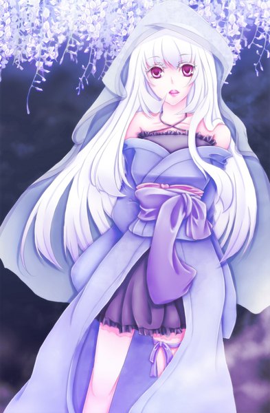 Anime picture 670x1022 with original siki amasa single long hair tall image looking at viewer open mouth red eyes white hair girl dress flower (flowers)