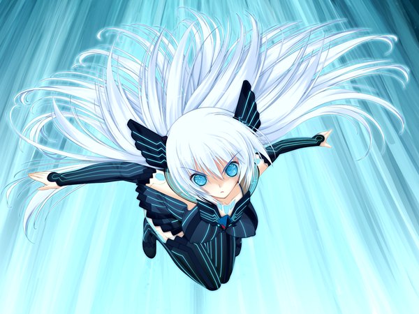 Anime picture 1024x768 with elle prier (game) rafale nana long hair blue eyes game cg white hair girl