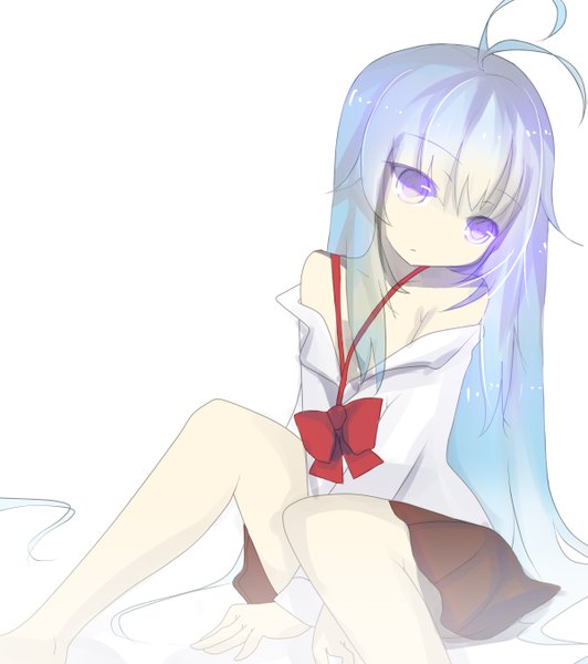 Anime picture 2399x2704 with denpa onna to seishun otoko shaft (studio) touwa erio senya fuurin long hair tall image highres simple background white background purple eyes bare shoulders blue hair ahoge legs girl uniform school uniform