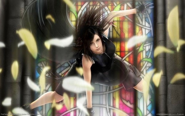Anime picture 1920x1200 with final fantasy vii advent children final fantasy final fantasy vii square enix tifa lockhart long hair highres black hair wide image attack girl gloves