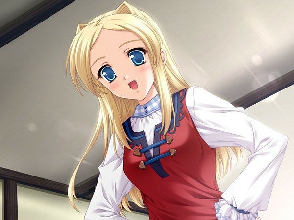 Anime picture 1024x768 with scarlett tagme (character) long hair open mouth blue eyes blonde hair game cg girl