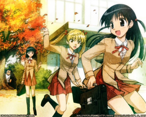 Anime picture 1280x1024 with school rumble sawachika eri tsukamoto tenma tsukamoto yakumo harima kenji autumn
