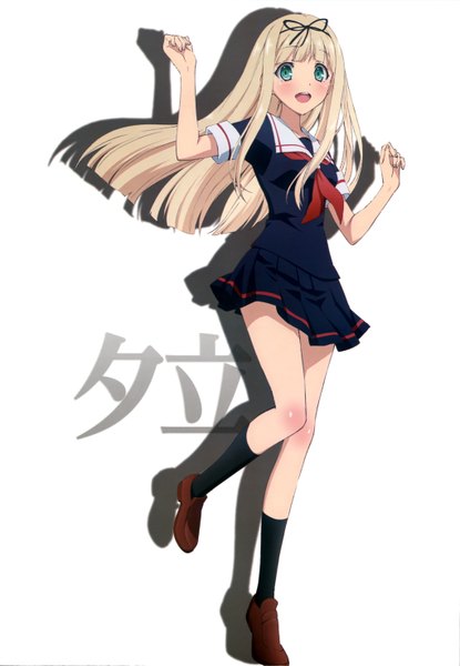 Anime picture 4077x5898 with kantai collection nyantype yuudachi destroyer single long hair tall image looking at viewer blush highres open mouth blue eyes blonde hair absurdres official art girl skirt socks black socks sailor suit