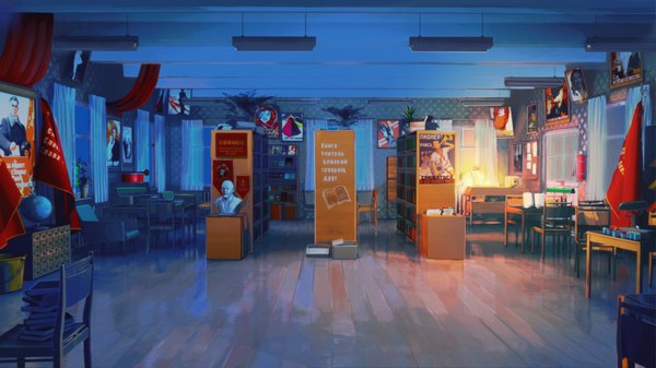 Anime picture 1920x1080 with everlasting summer iichan eroge arsenixc vvcephei highres wide image game cg indoors night wallpaper light no people collaboration plant (plants) window book (books) lamp shelf potted plant bookshelf