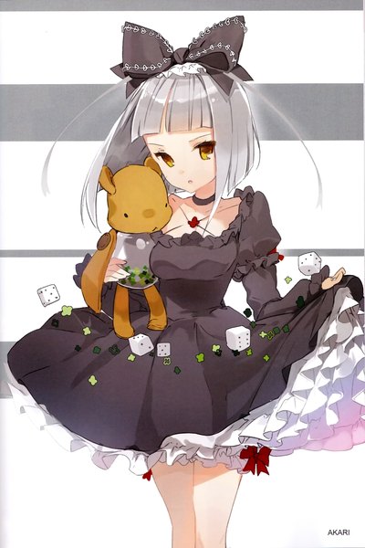 Anime picture 2000x3000 with fantasista doll akari (fantasista doll) anmi single tall image fringe highres short hair standing yellow eyes looking away silver hair ahoge blunt bangs scan character names lolita fashion goth-loli girl bow