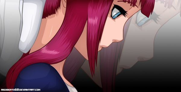 Anime picture 1784x909 with bleach studio pierrot dokugamine riruka rigoberto60 single long hair highres blue eyes wide image pink hair profile coloring black background zoom layer girl