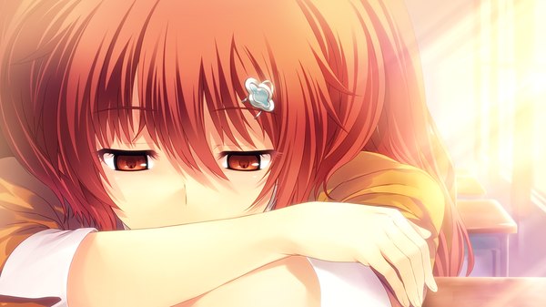Anime picture 1024x576 with tokyo babel long hair red eyes wide image game cg red hair girl hair ornament hairclip