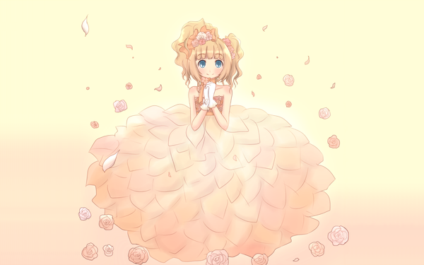 Anime picture 2560x1600 with highres blue eyes blonde hair wide image bare shoulders dress rose (roses)