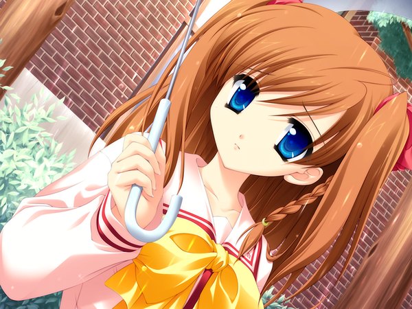 Anime picture 1024x768 with honey coming kamijou asahi blue eyes game cg orange hair girl serafuku