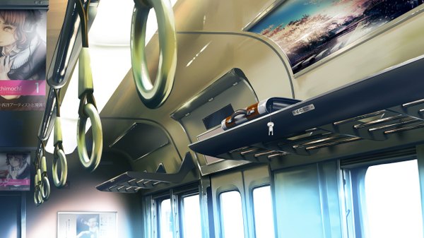 Anime picture 1280x720 with original gom jabbar wide image no people train interior bag train trinket