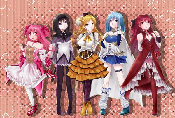 Anime picture 1500x1010 with mahou shoujo madoka magica shaft (studio) akemi homura kaname madoka sakura kyouko miki sayaka tomoe mami runamatu (artist) long hair short hair blue eyes black hair blonde hair red eyes purple eyes multiple girls yellow eyes blue hair pink hair red hair