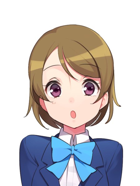Anime picture 600x800 with love live! school idol project sunrise (studio) love live! koizumi hanayo ssberit single tall image looking at viewer short hair open mouth simple background brown hair white background purple eyes :o portrait girl uniform school uniform