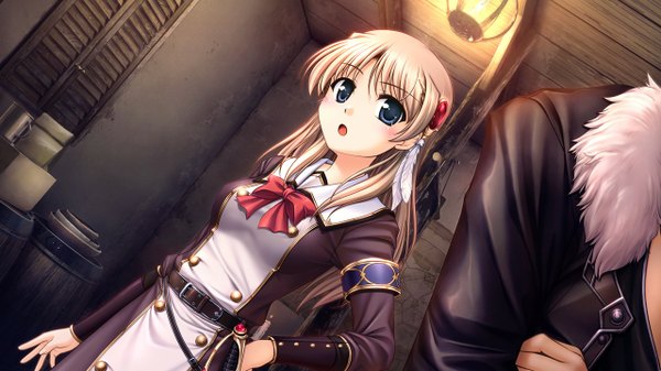 Anime picture 1280x720 with aiyoku no eustia fione silvaria long hair blush open mouth blue eyes brown hair wide image game cg girl