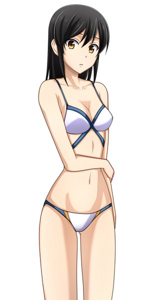 Anime picture 812x1500 with mangaka-san to assistant-san to ashisu sahoto kenken single long hair tall image looking at viewer light erotic black hair simple background white background yellow eyes girl navel swimsuit bikini white bikini