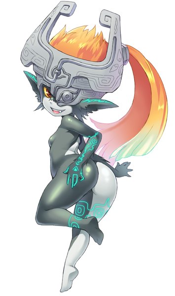 Anime picture 545x921 with the legend of zelda the legend of zelda: twilight princess nintendo midna shouni (sato3) single long hair tall image breasts light erotic simple background blonde hair smile white background animal ears yellow eyes full body ass ponytail flat chest