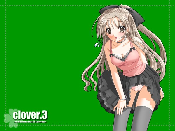Anime picture 1600x1200 with nishimata aoi light erotic green background clover (plant) tagme