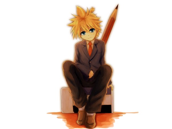 Anime picture 1600x1200 with vocaloid kagamine len hirobakar white background multicolored