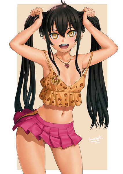 Anime picture 1447x2044 with idolmaster idolmaster cinderella girls matoba risa lasterk single long hair tall image looking at viewer blush fringe breasts open mouth light erotic black hair simple background hair between eyes standing brown eyes signed payot