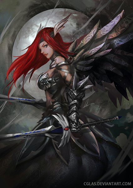 Anime picture 707x1000 with fairy tail erza scarlet cglas single long hair tall image looking at viewer breasts smile large breasts standing bare shoulders holding signed red hair head tilt profile wind lips bare belly