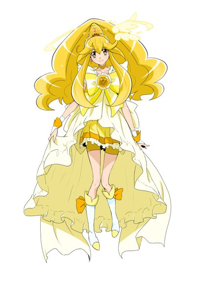 Anime picture 1240x1754 with precure smile precure! toei animation kise yayoi cure peace nukosann single long hair tall image simple background blonde hair white background yellow eyes girl dress