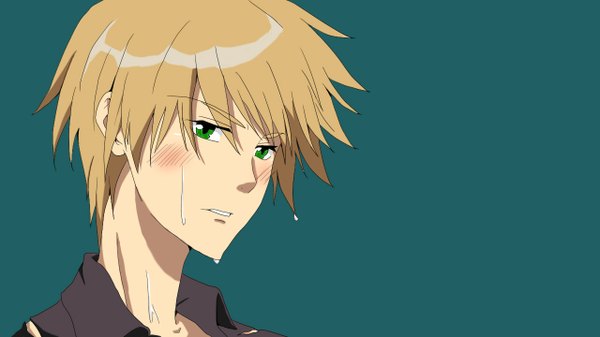 Anime picture 1280x720 with kaichou wa maid-sama! takumi usui blush short hair blonde hair simple background wide image green eyes wet boy