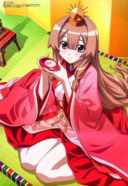 Anime picture 3842x5574 with seto no hanayome seto san long hair tall image highres pink hair absurdres traditional clothes japanese clothes girl kimono alcohol sake sakazuki