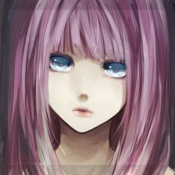 Anime picture 1024x1024 with vocaloid megurine luka matsunaka hiro single long hair looking at viewer fringe blue eyes pink hair lips close-up pale skin girl
