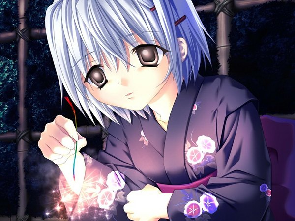 Anime picture 1024x768 with maroon grace (game) brown eyes game cg white hair japanese clothes girl kimono