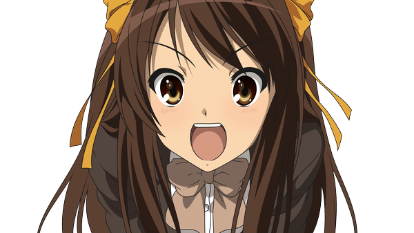 Anime picture 2560x1440 with suzumiya haruhi no yuutsu kyoto animation suzumiya haruhi long hair highres wide image close-up transparent background vector girl