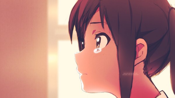 Anime picture 5120x2880 with k-on! kyoto animation nakano azusa tom skender single highres brown hair wide image brown eyes looking away absurdres profile close-up sketch girl teardrop