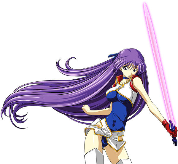 Anime picture 5120x4733 with dirty pair yuri (dirty pair) tagme (artist) kimura takahiro single long hair highres purple eyes absurdres purple hair glowing transparent background girl gloves weapon miniskirt huge weapon huge sword