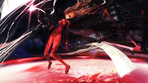 Anime picture 5333x3000 with neon genesis evangelion rebuild of evangelion evangelion: 2.0 you can (not) advance evangelion: 3.0 you can (not) redo end of evangelion gainax soryu asuka langley shikinami asuka langley eva 02 angel (evangelion) cg~~lolita single long hair looking at viewer fringe highres open mouth blue eyes wide image twintails