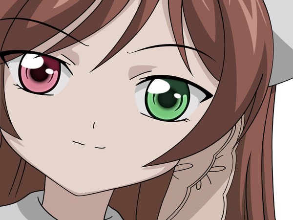 Anime picture 1600x1200 with rozen maiden suiseiseki single long hair looking at viewer brown hair light smile heterochromia close-up face vector girl