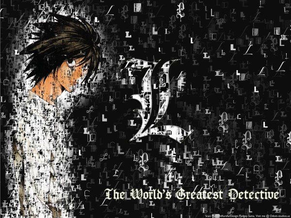 Anime picture 1600x1200 with death note madhouse l (death note) single short hair black hair black eyes boy