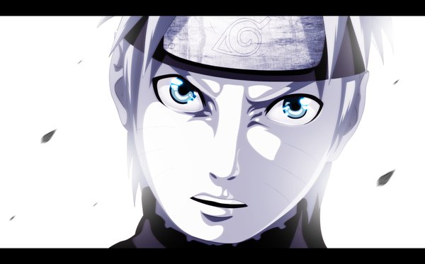 Anime picture 2360x1468 with naruto studio pierrot naruto (series) uzumaki naruto schwarrtz single highres short hair open mouth blue eyes wide image white background grey hair coloring facial mark monochrome letterboxed close-up face whisker markings