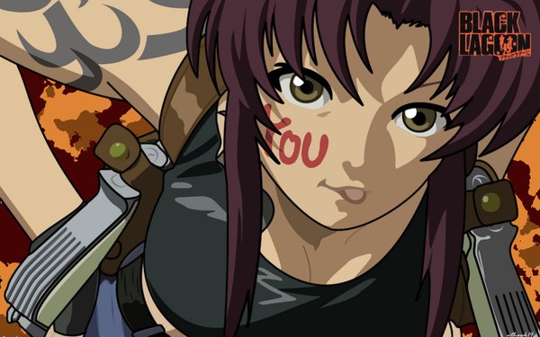 Anime picture 1600x1000 with black lagoon madhouse revy (black lagoon) wide image tattoo