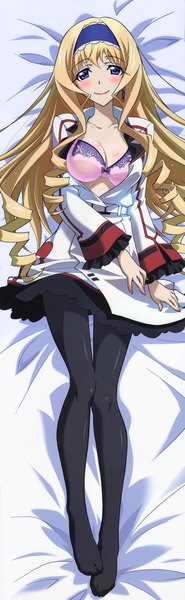 Anime picture 2284x7385 with infinite stratos 8bit cecilia orcott single long hair tall image looking at viewer blush highres breasts blue eyes light erotic blonde hair smile full body dakimakura (medium) girl dress uniform school uniform