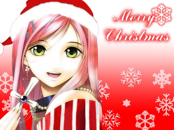 Anime picture 1280x960 with rosario+vampire akashiya moka fur trim christmas fur snowflake (snowflakes) santa claus costume tagme