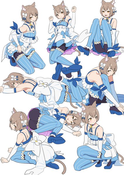 Anime picture 2481x3508 with re:zero kara hajimeru isekai seikatsu white fox felix argyle momosuke (ishakry) tall image looking at viewer fringe highres short hair open mouth simple background smile hair between eyes brown hair white background sitting bare shoulders animal ears full body ass