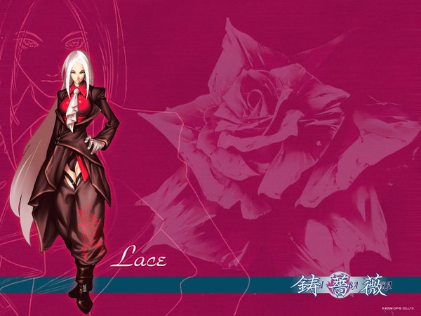 Anime picture 1280x960 with ibara tomoyuki kotani long hair white hair wallpaper floral background gloves flower (flowers) necktie rose (roses) lace rose