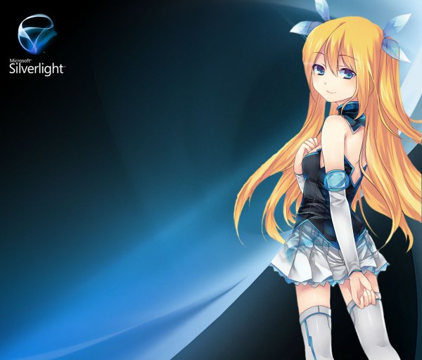 Anime picture 1200x1024 with os-tan microsoft aizawa hikaru long hair blue eyes simple background blonde hair looking back from behind girl thighhighs