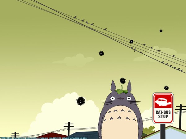Anime picture 1280x960 with tonari no totoro studio ghibli totoro single looking at viewer standing wallpaper no people power lines creature traffic sign