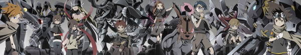 Anime picture 3267x600 with digimon digimon adventure angewomon yagami taichi ishida yamato yagami hikari tachikawa mimi takaishi takeru takenouchi sora izumi koushirou kido jou blackwargreymon blackmetalgarurumon atlurkabuterimon garudamon holyangemon lillymon (digimon) zudomon hajime (hajime-ill-1st) long hair