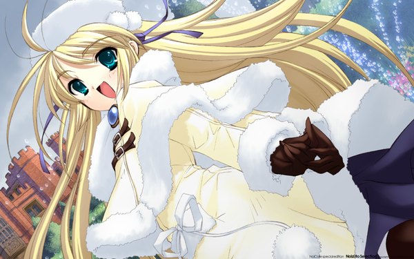 Anime picture 1920x1200 with itou noiji highres blue eyes blonde hair wide image gloves ribbon (ribbons) hat