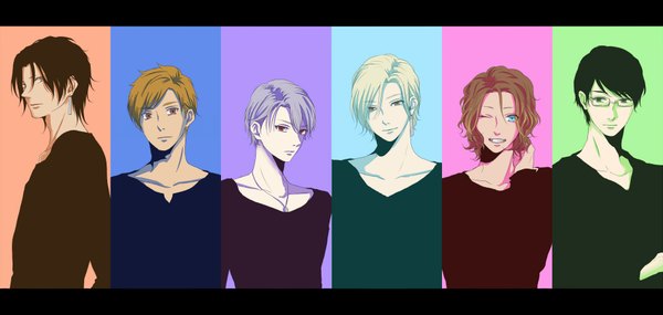 Anime picture 1890x900 with tokimeki memorial girls' side sakurai ruka sakurai kouichi shitara seiji fujiyama arashi konno tamao niina junpei highres short hair blue eyes black hair simple background blonde hair smile red eyes brown hair wide image brown eyes green eyes yellow eyes