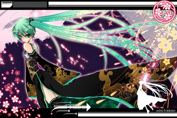 Anime picture 1500x1000 with vocaloid hatsune miku green eyes very long hair aqua hair chinese clothes girl chinese dress